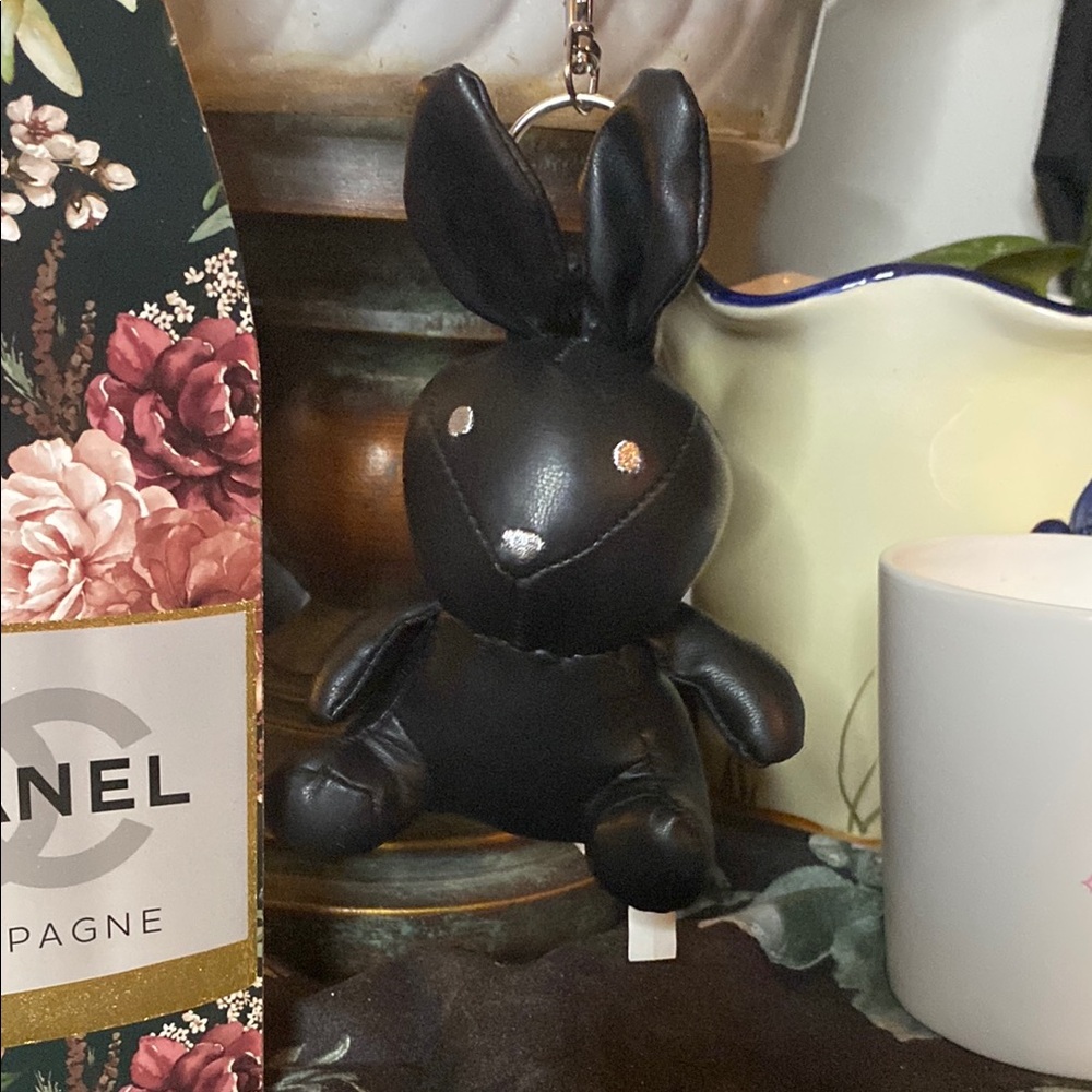 Black Leather Bunny Bag Charm